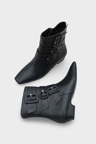 Capone Outfitters Shane Kısa Topuklu Yandan Fermuarlı Tokalı Küt Burun Kadın Bot