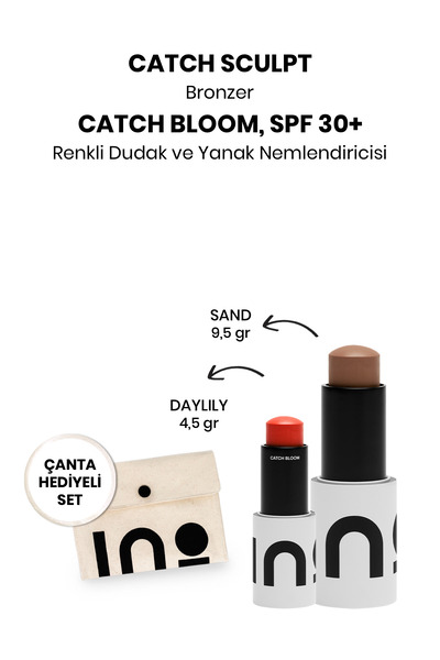 INO Beauty Catch Sculpt Bronzer Stick Sand + Catch Bloom Pocket Lip Cheek Stick Daylily+ Makyaj Çantası