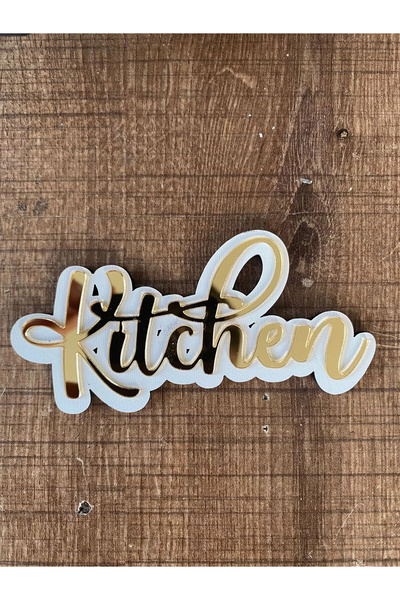 RetroLazer Kitchen Beyaz Zemin Üzeri Gold Pleksi Duvar Yazısı Mutfak Duvar De...