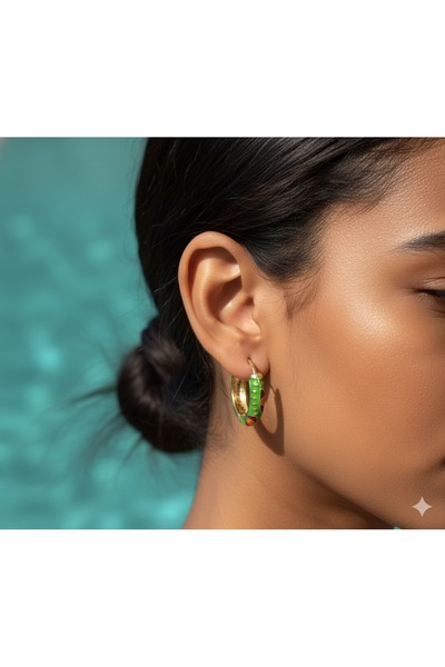 İNN JEWELLERY Steel Earrings Tarnish-Free Antiallergic Green-Gold (2 Years Importer Guaranteed)