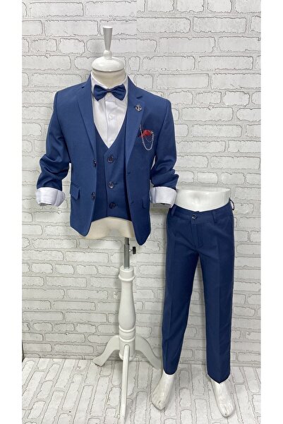 HAYTA 9-14 Years Indigo Children's Suit and Shirt Set with Vest