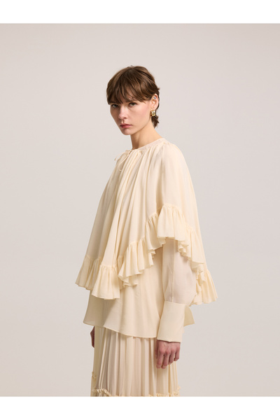 BAQA Light Beige Ruffled Tulle Blouse