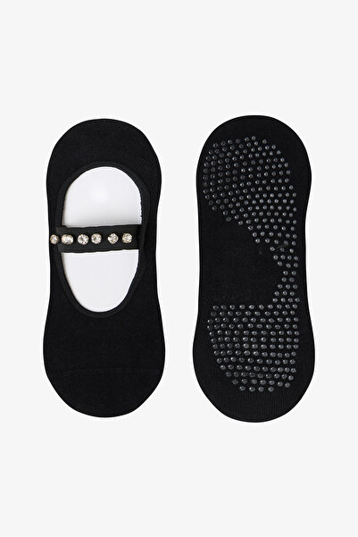 Penti Siyah Kaydırmaz Taban Pamuklu Taş Detaylı Bantlı Pilates&Yoga Çorabı