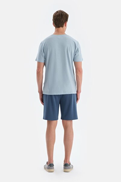 Dagi Tricou tricotat albastru deschis cu gâtul rotund, amestecat de in