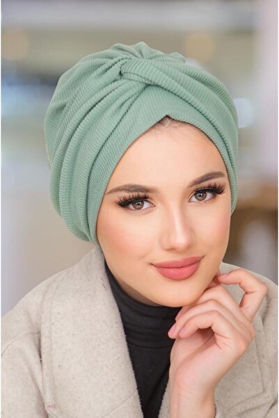 Aişe tesettür Παστέλ πράσινο καπέλο με λεπτομέρεια με σπιράλ