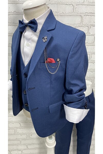 HAYTA 9-14 Years Indigo Children's Suit and Shirt Set with Vest