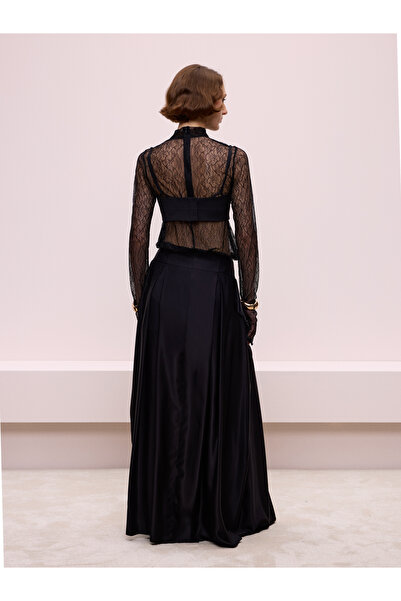 BAQA Asymmetrical Detailed Black Skirt