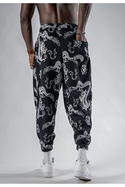 FG KONNİCHİWA Unisex Φαρδύ παντελόνι με έθνικ σχέδιο, ελαστική μέση και πόδια, με τσέπες, χαλαρό, hippie, μποέμικο, φαρδύ, έθνικ σχέδιο