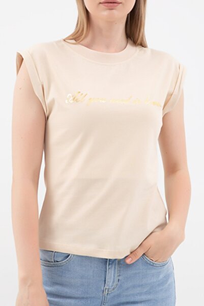 CeyCan Butik Beige Crew Neck T-shirt
