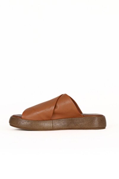 Bueno Shoes Tan Dark Leather Women's Flat Slippers 01We1900