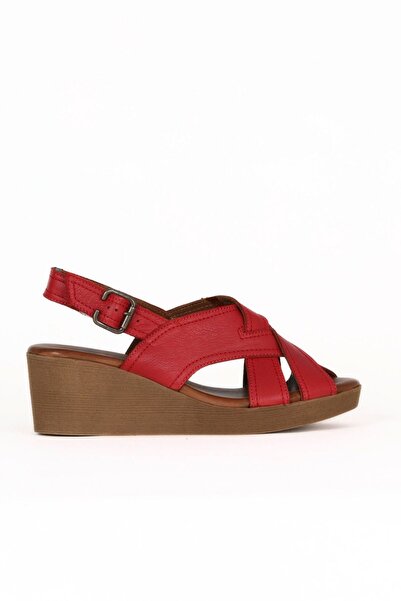 Bueno Shoes صندل نسائي بكعب عريض من الجلد باللون الأحمر 01we3906