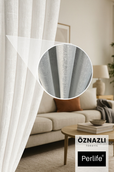 Perlife Gold ® Linen Armure Tulle Curtain – Textured – Heavily Pleated | Measure Your Full Height and Write It to the Seller as a Question!
