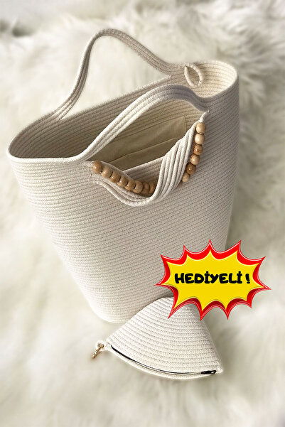 Caisya Butik El Emeği Jüt & Hasır Halat Kordon İpten Dört Mevsim Büyük Boy Pl...