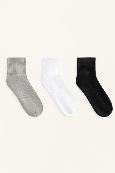 Oysho 3 pairs of cotton blend quarter sports socks