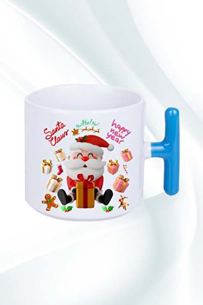 CAİSYA كوب شاي من البورسلين بمقبض على شكل حرف T مطبوع عليه عيد ميلاد سعيد سان...