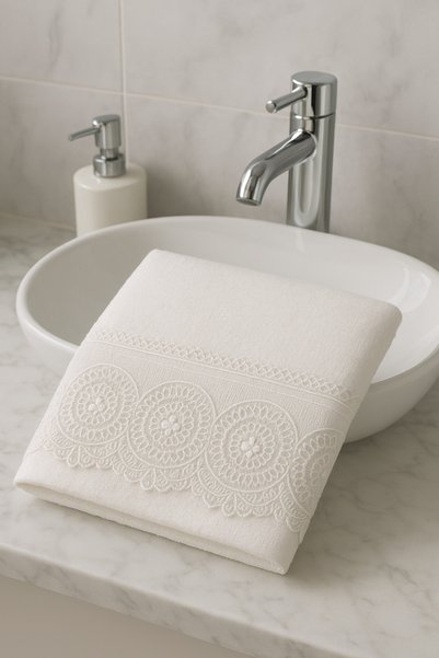 Çeyiz Bahçesi Ahu Velvet Hand Towel 50&90 Cream