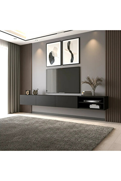 Stylish Home Black wall-mounted TV table 200 cm - TV53