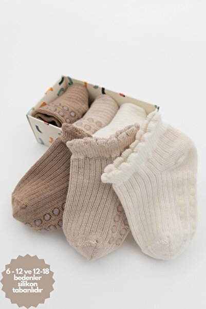 KARAMİLA Set of 3 Short Bamboo Booties Socks for Baby Girl - Non-Slip Silicon...