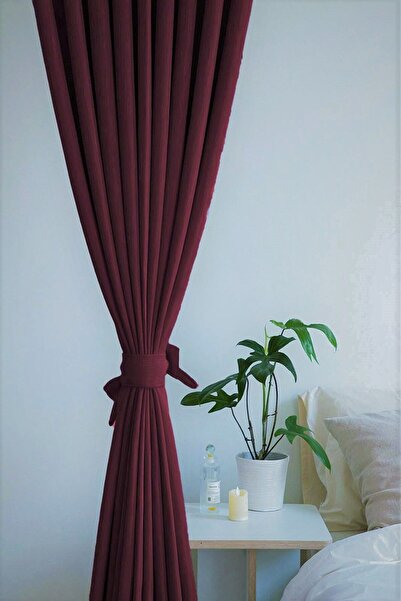 De'Vor Kadife Görünümlü Kalın Fon Perde - Bordo Fon Perde