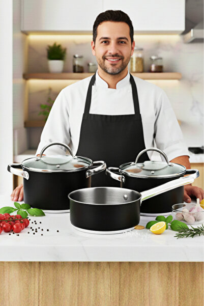Bergner Pot Set With Lids 5 Pcs Stainless Steel Induction cookware Dishwasher safe Ronda Black