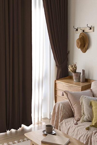 De'Vor Velvet Look Thick Background Curtain - Brown Background Curtain
