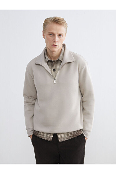 LC Waikiki Peak New Season Zippered Stand Collar Men's Thick Sweatshirt
