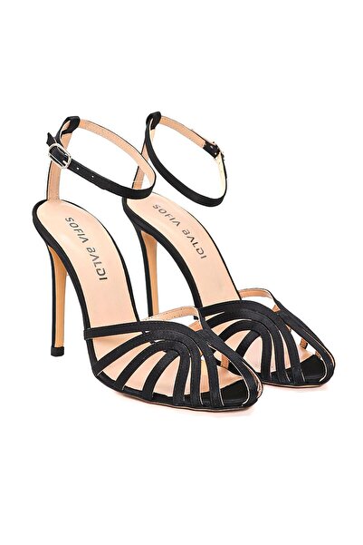 Sofia Baldi Women's Black Satin Heeled Sandals - Kisha