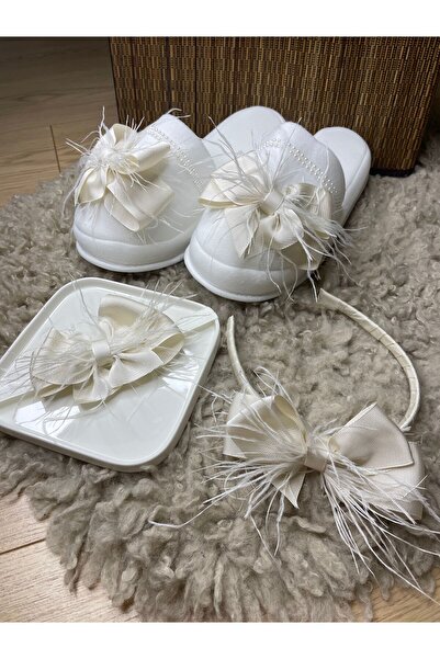 Rengarenk Minikler Anne Bebek Tüylü Fiyonk Lohusa Taç Terlik Seti – Taç – Taç