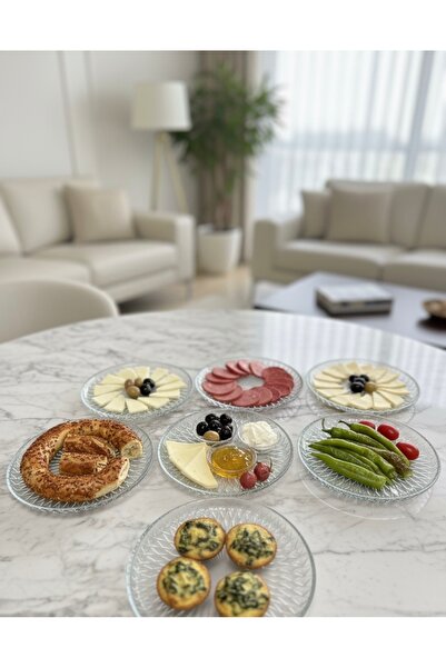 Buğra Home 6'LI LÜKS CAM PASTA VEYA KAHVALTILIK TABAĞI SETİ/16 CM