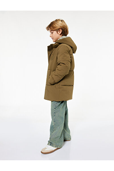 Koton Long Sleeve Water Repellent Hooded Coat with Pocket Detail