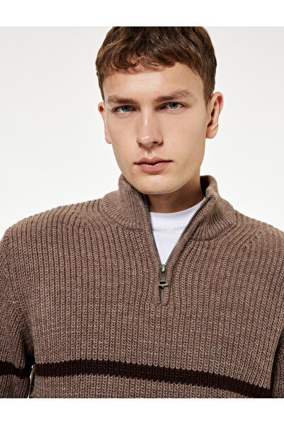 Koton Дългоръкавен раиран пуловер с половин цип