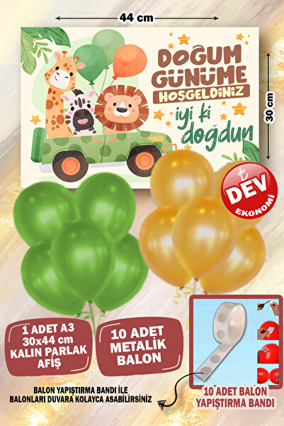 karanca parti süs Safari 1 Yaş Doğum Günü Süsleme Seti Konsepti Afiş ve 10 Ad...