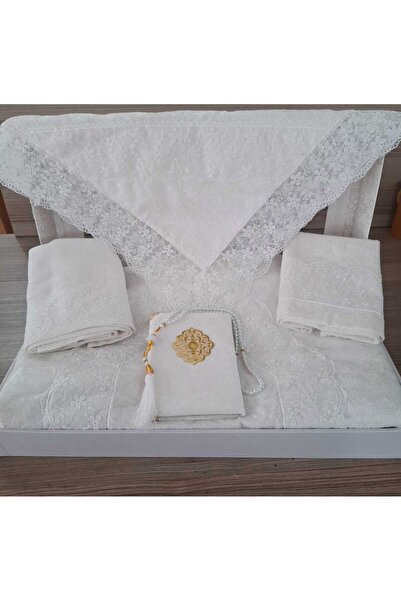 hira tasarım Velvet Prayer Rug Set 6 Pieces Laced Bridal Bundle Set Dowry Gift Prayer Rug Set