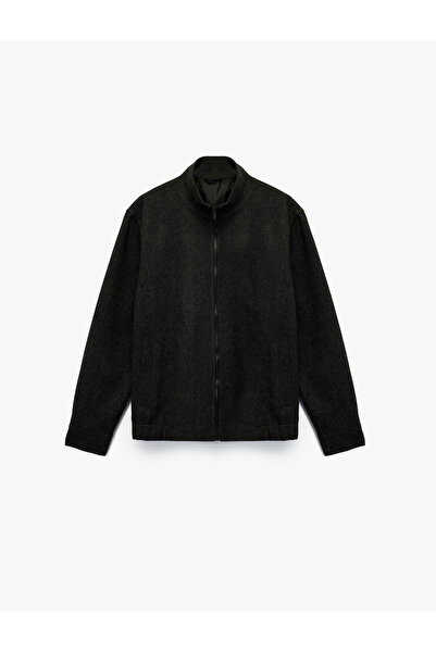 Koton Long Sleeve Slim Fit Pocketed Stand Collar Zippered Cashmere Sports Jacket