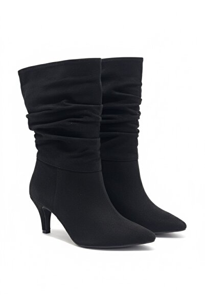 KÜLTÜR ADIM AYAKKABI KADIN İNCE TOPUK KÖRÜKLÜ YARIM SÜET ÇİZME