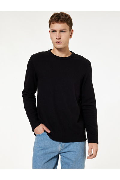 Koton Tricou de bază cu mânecă lungă, cu decolteu, din bumbac