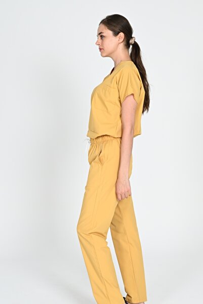 HEMİ Uniformă galbenă din terikoton cu mâneci liliac pentru asistentă medicală și costum pentru medic Uniformă pentru spital