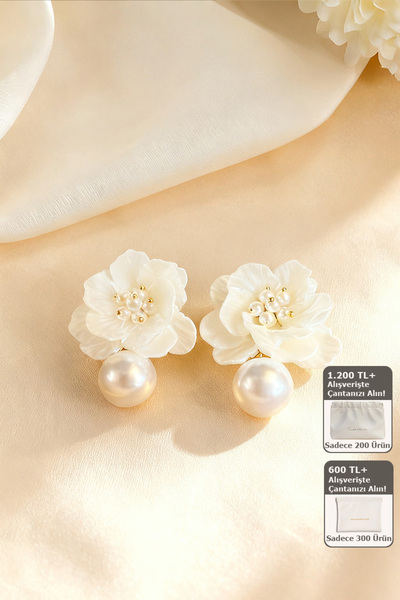 Shylyn 925 Gümüş İğneli İnci Çiçeği Küpe