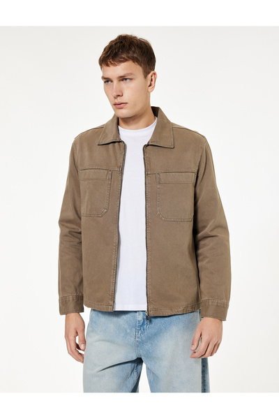 Koton Βαμβακερό μακρυμάνικο πουκάμισο τζιν με λεπτομέρεια τσέπης και κλασικό γιακά