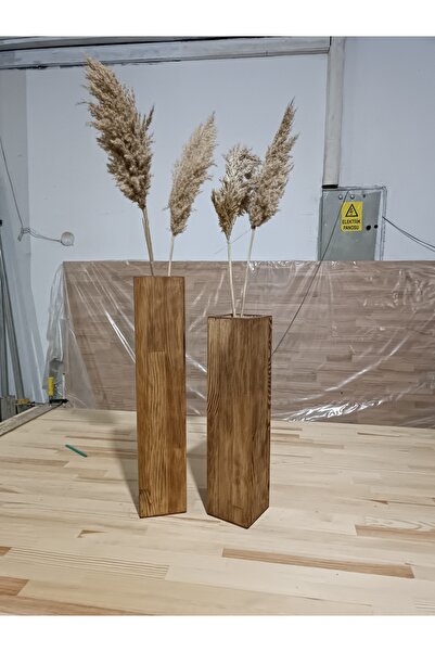 Master Hands Doğal Ahşap Dekoratif 2'li Set Çiçeklik 60x12cm/50x12cm