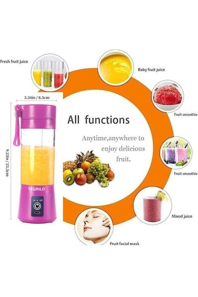 TEGRILO عصارة فواكه كهربائية محمولة صغيرة بمنفذ USB - 6 شفرات، سعة 380 مل (بنفسجي غامق)