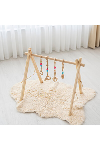 Tasarım Doğal Ahşap Montessori Bebek Oyun Gymi | Oyuncak Askılığı – El Yapımı...