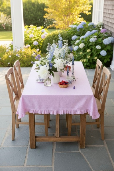 vintagetasarım Tablecloth Gingham Ruffled Pink Vintage 150X120