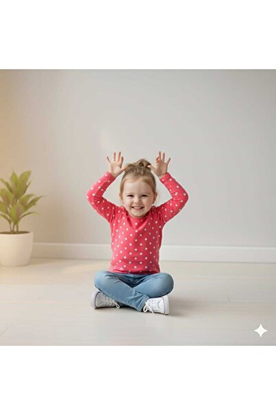 Leydukids Pembe Renk Ribana Basic Bisiklet Yaka Uzun Kollu Kız Çocuk Tişört