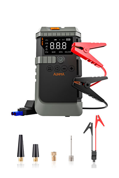 Bosile ACİL AKÜ TAKVİYE MARŞ MOTORU START 12000MAH 12V 150PSİ LASTİK ŞİŞİRME POMPASI POWERBANK LED LAMBA