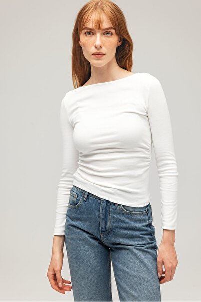 Saade Bluză drapat cu mânecă lungă basic pentru femei