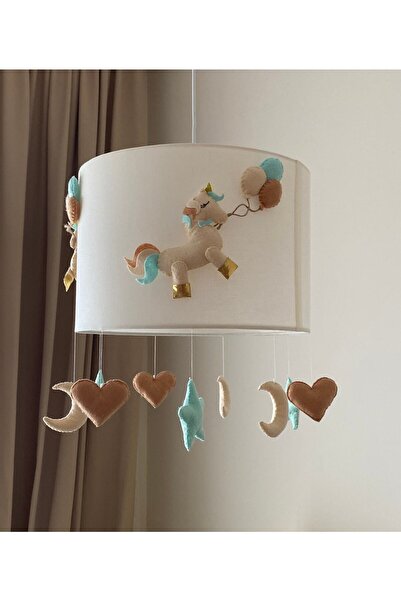 Leobabyroom Krem Üzeri Kahve Mint Krem Balonlu Ünicorn Figürlü Bebek/çocuk Odası Tasarım Avize