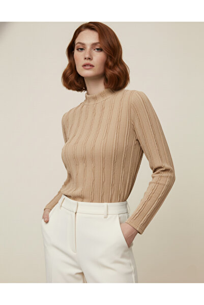 ns nirvana secret Γυναικεία μπλούζα με υφή, ελαστική πλεκτή ύφασμα με βολάν, με ζιβάγκο