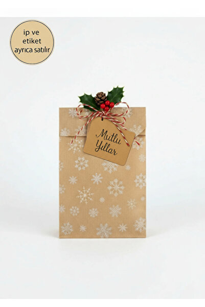 Dekals 50 Adet 11x20 Kar Desenli Minik Boy Hediye Paketi Yılbaşı Noel Temalı Hediye Ambalaj Kese Kağıdı