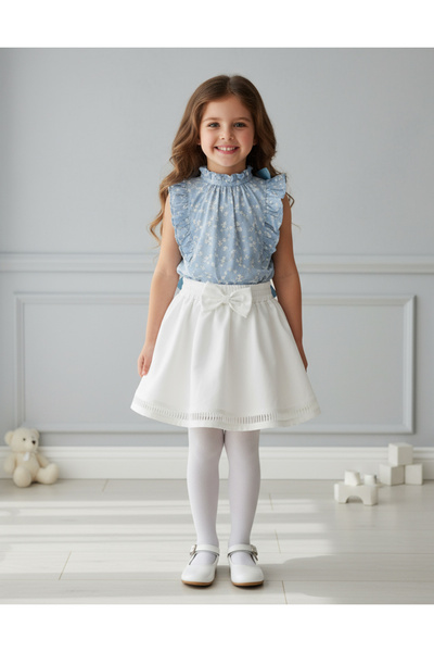 By Piera Παιδική φούστα με δαντέλα με φιόγκο 0677